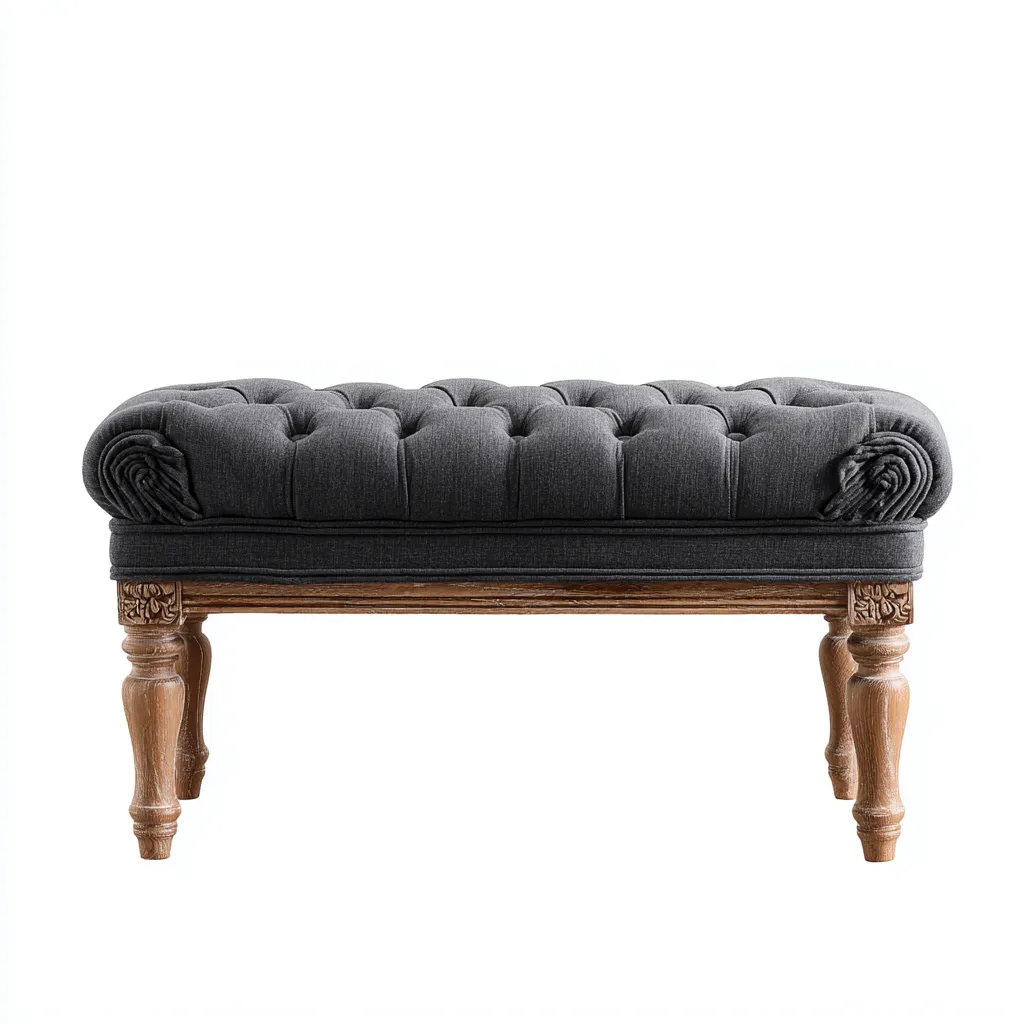 Banc de lit tissu capitonné 98x43x48 cm - gris foncé - style vintage-Hutovae