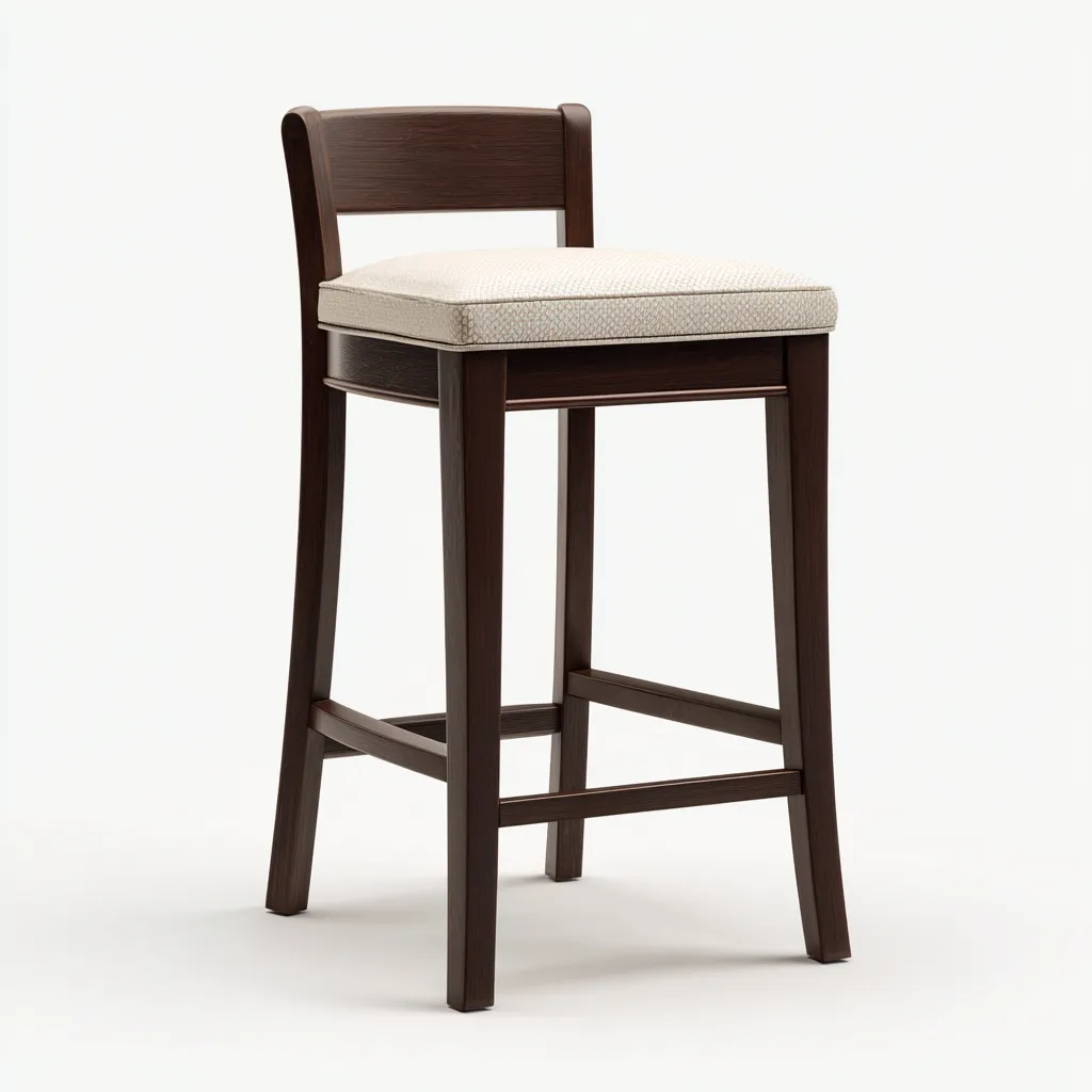 Tabouret de bar bois et tissu 46x48x94 cm - beige - design classique - adapté à la cuisine ou au bar-Hutovae