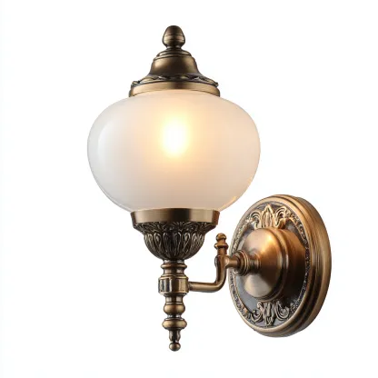 Applique murale métal-verre 24x18 cm - brass-white - abat-jour en verre - style classique-Hutovae