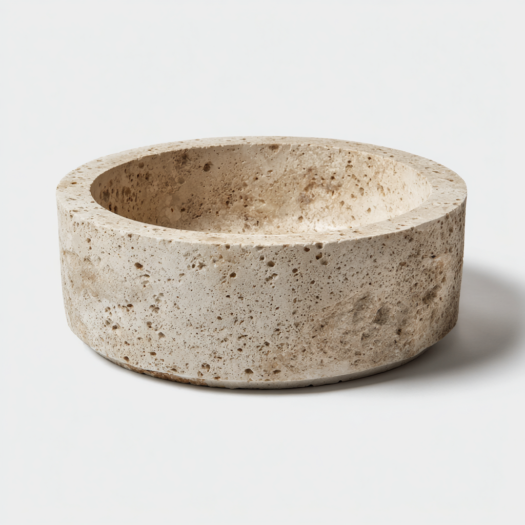 Lavabo - pierre naturelle - 40x40x15 cm - beige - style rustique-Hutovae