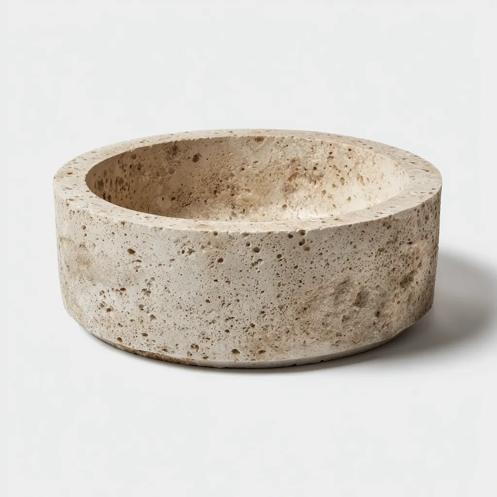 Lavabo - pierre naturelle - 40x40x15 cm - beige - style rustique-Hutovae