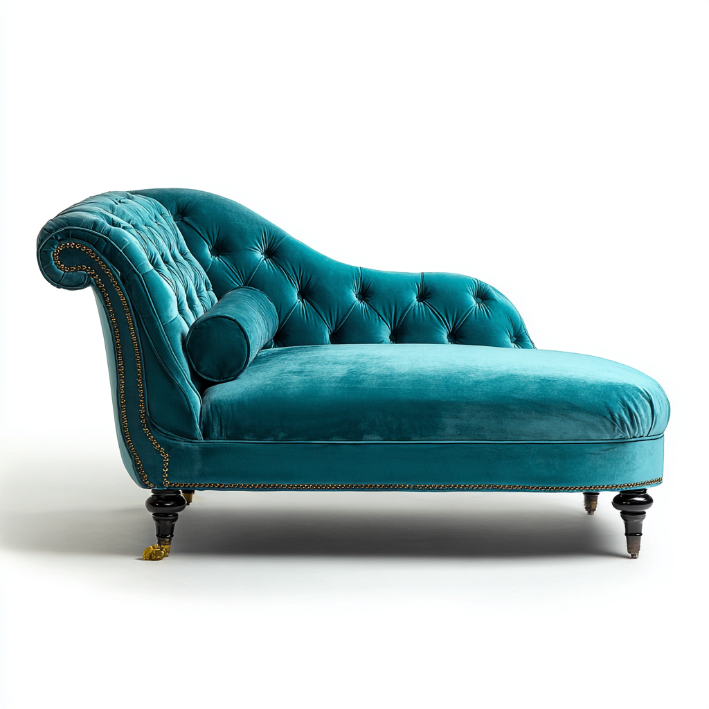 Chaise longue-velours-178x80 cm-bleupétrole-style classique capitonné-Hutovae