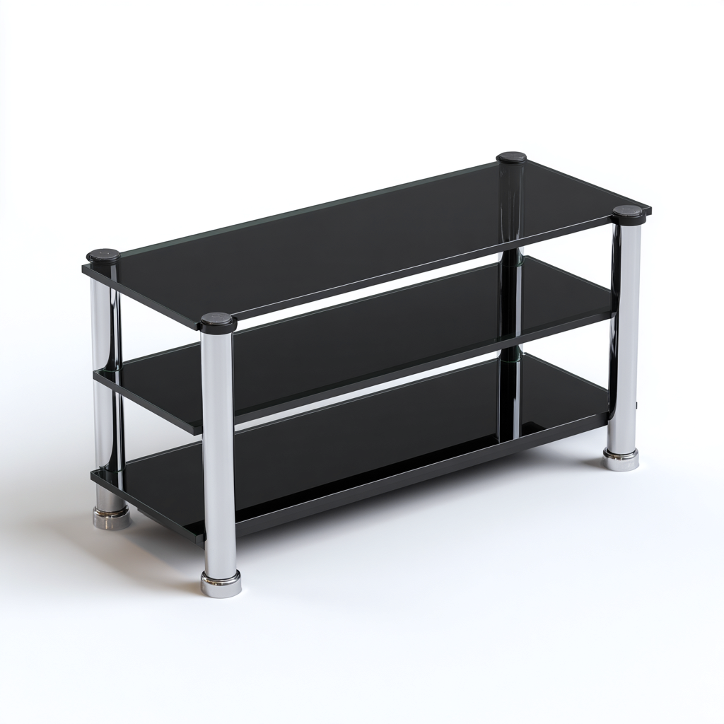 Meuble TV-verre métal-90x40x50 cm-noir-argent-style moderne-Hutovae