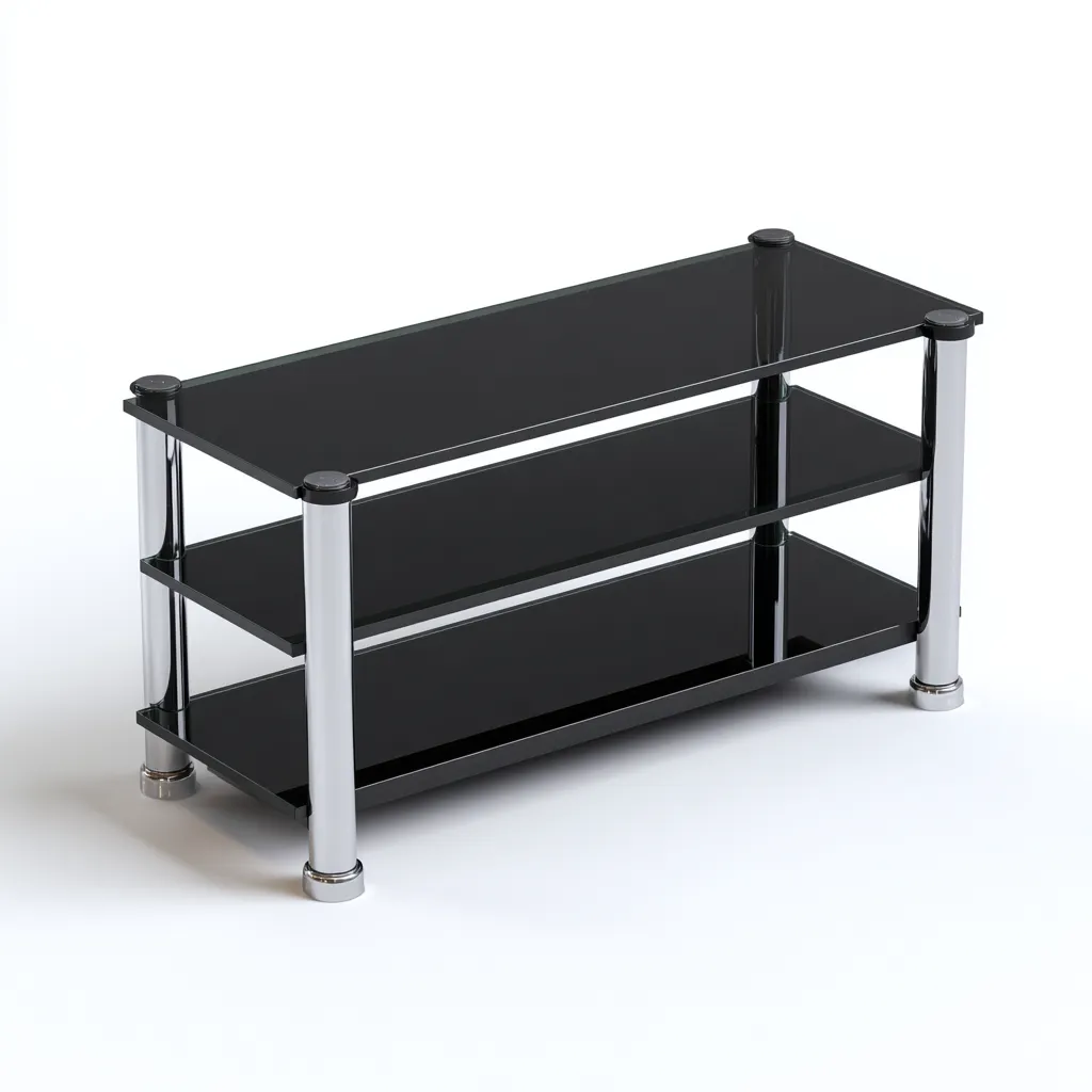 Meuble TV-verre métal-90x40x50 cm-noir-argent-style moderne-Hutovae