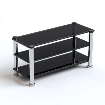 Meuble TV-verre métal-90x40x50 cm-noir-argent-style moderne-Hutovae