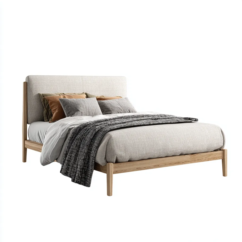 Lit double tissu 200x160 cm - beige - adapté à la chambre - design contemporain-Hutovae