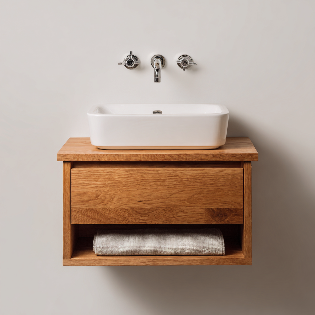 Meuble vasque - bois massif - 55x40x45 cm - marron - design moderne-Hutovae