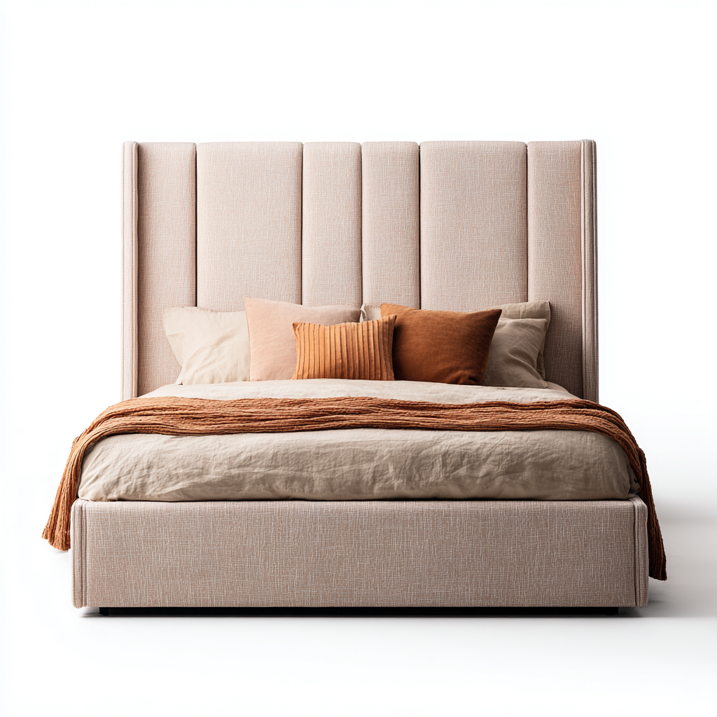 Lit double tissu 210x165x145 cm - beige - design contemporain-Hutovae