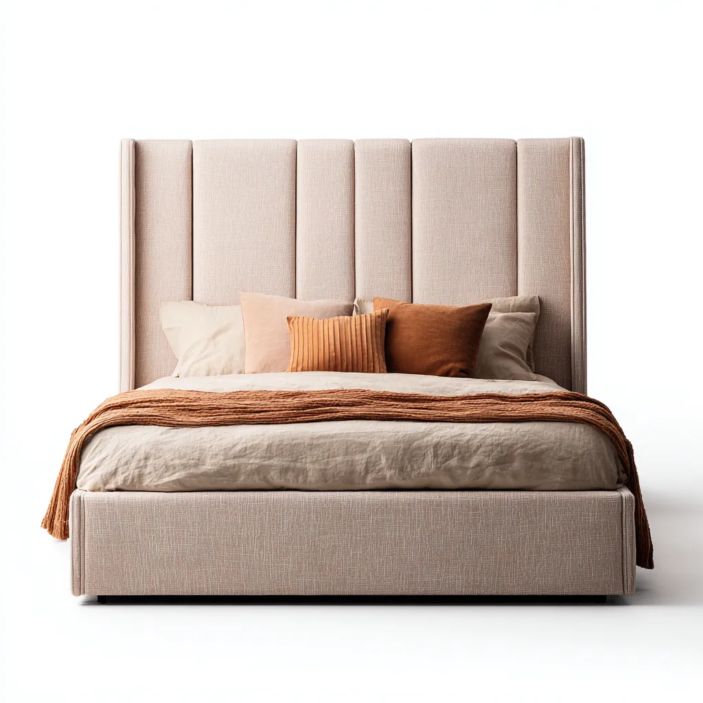 Lit double tissu 210x165x145 cm - beige - design contemporain-Hutovae