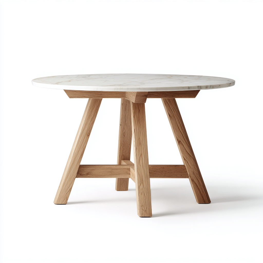 Table à manger plateau marbre 114x114x75 cm - marbre blanc-bois naturel - style contemporain-Hutovae