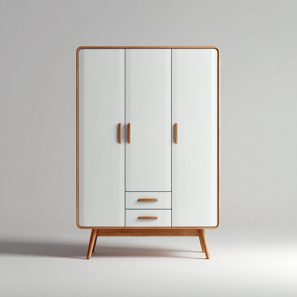 Armoire bois 100x52x175 cm - blanc-chêne - style scandinave-Hutovae