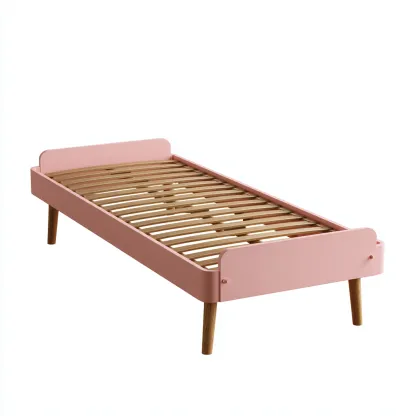 Lit enfant bois 190x90x80 cm - rose-naturel - adapté à la chambre d'enfant - design minimaliste-Hutovae