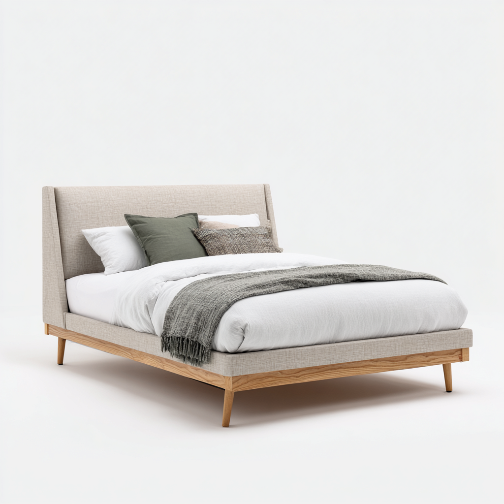 Lit double tissu 200x160 cm - beige - adapté à la chambre - design moderne-Hutovae