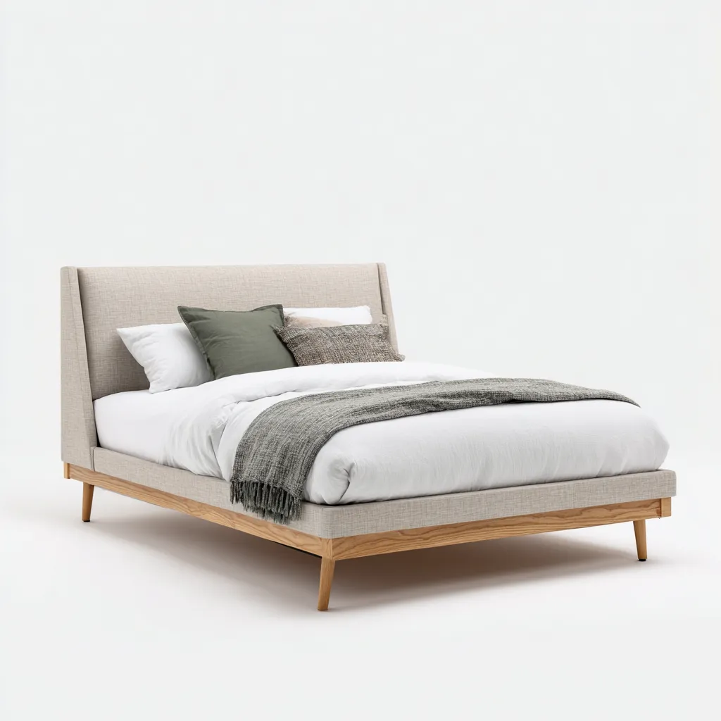 Lit double tissu 200x160 cm - beige - adapté à la chambre - design moderne-Hutovae