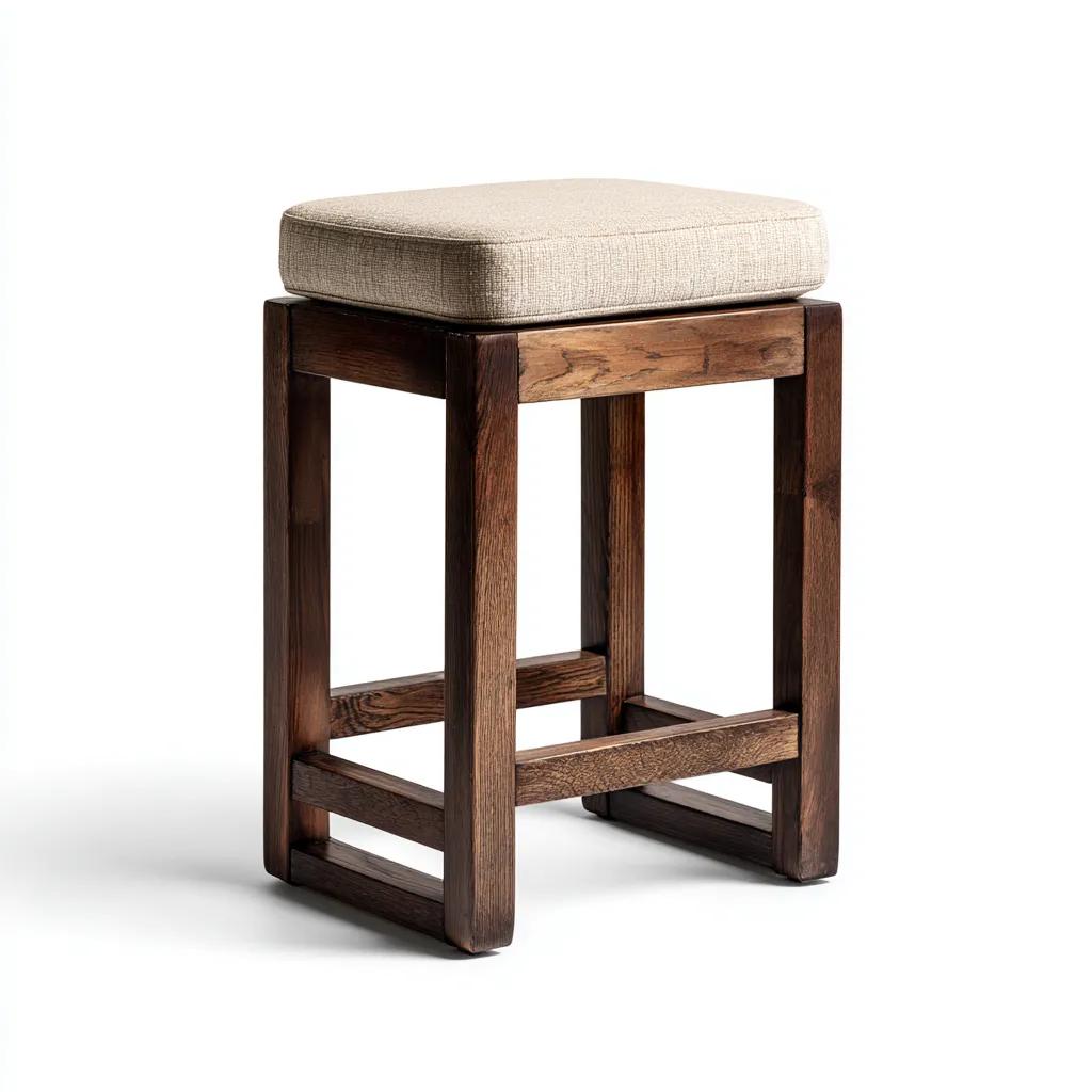Tabouret de bar bois et tissu 45x45x78 cm - beige - design rustique - adapté à la cuisine ou au bar-Hutovae
