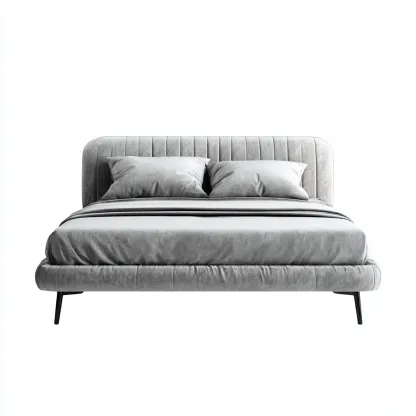 Lit double velours 200x160 cm - gris - adapté à la chambre - design moderne-Hutovae