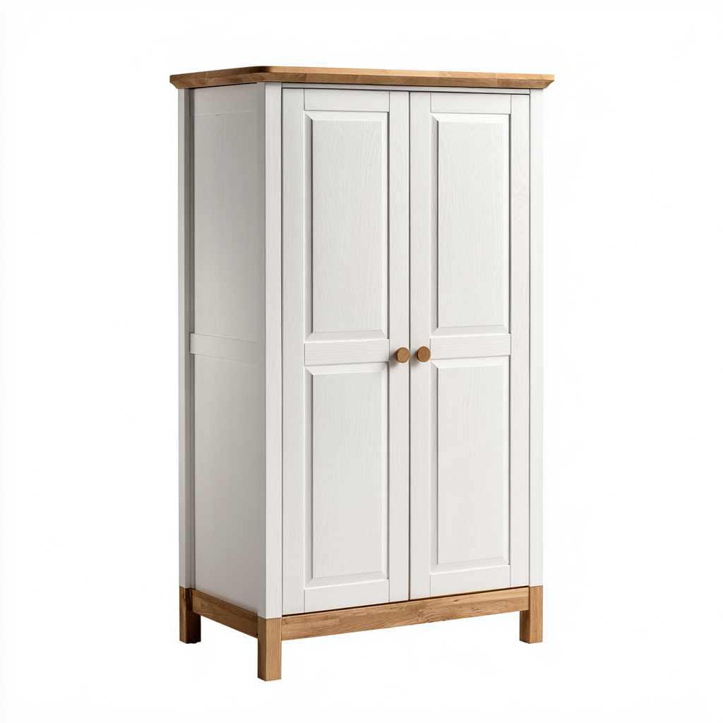 Armoire en bois - MDF et bois massif 72x45x150 cm - blanc-bois naturel - style classique moderne-Hutovae
