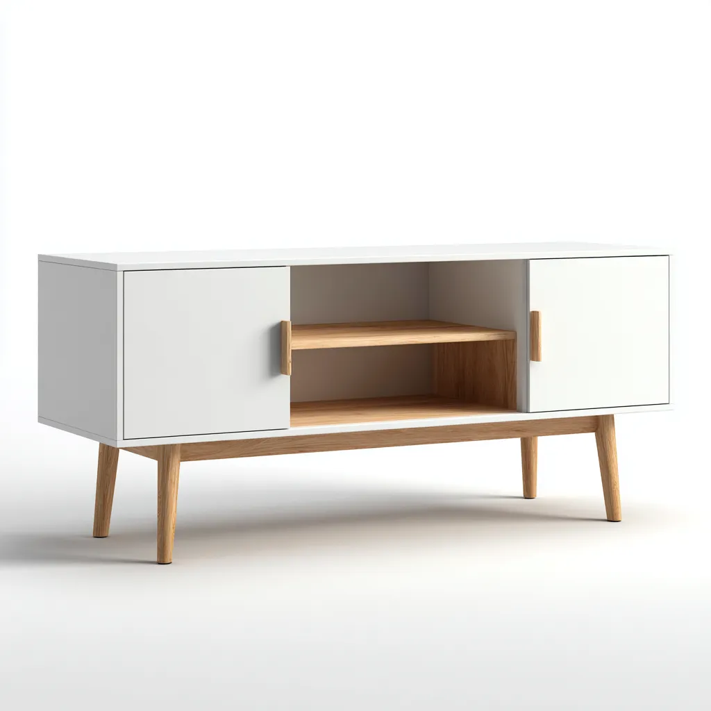 Meuble TV-bois et panneaux laqués-140x40x55 cm-blanc-naturel-style moderne-Hutovae