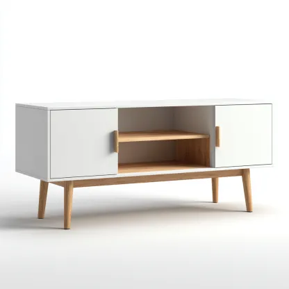 Meuble TV-bois et panneaux laqués-140x40x55 cm-blanc-naturel-style moderne-Hutovae