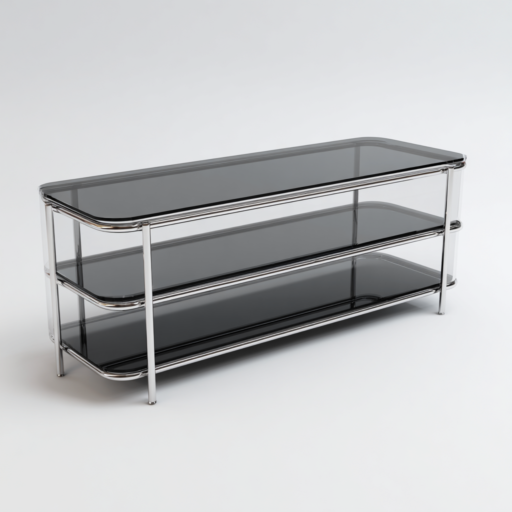 Meuble TV-verre métal-120x40x50 cm-noir-argent-style moderne-Hutovae