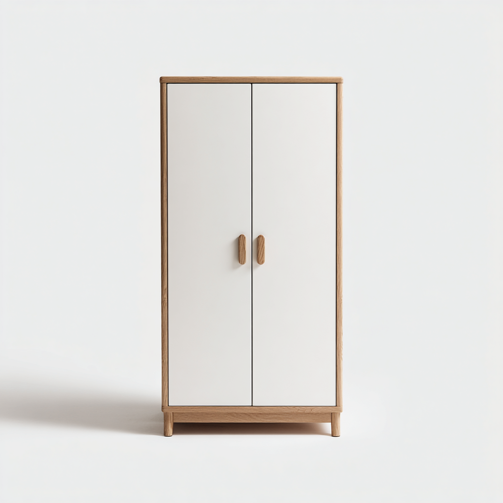 Armoire en bois - MDF et bois massif 66x41x128 cm - blanc-bois naturel - style moderne minimaliste-Hutovae