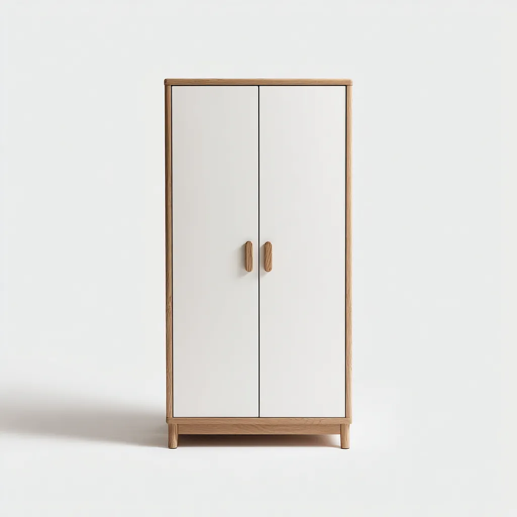 Armoire en bois - MDF et bois massif 66x41x128 cm - blanc-bois naturel - style moderne minimaliste-Hutovae