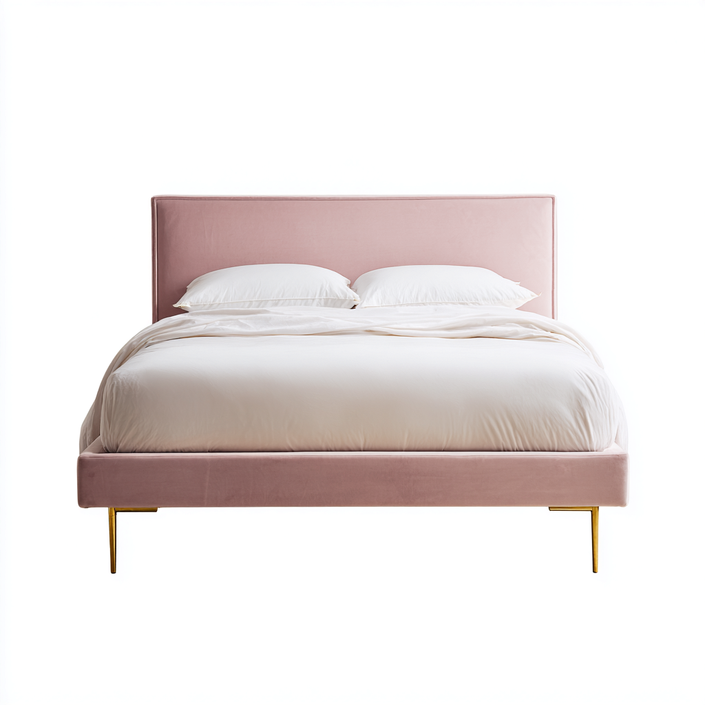 Lit double tissu 200x160 cm - rose - adapté à la chambre - design contemporain-Hutovae