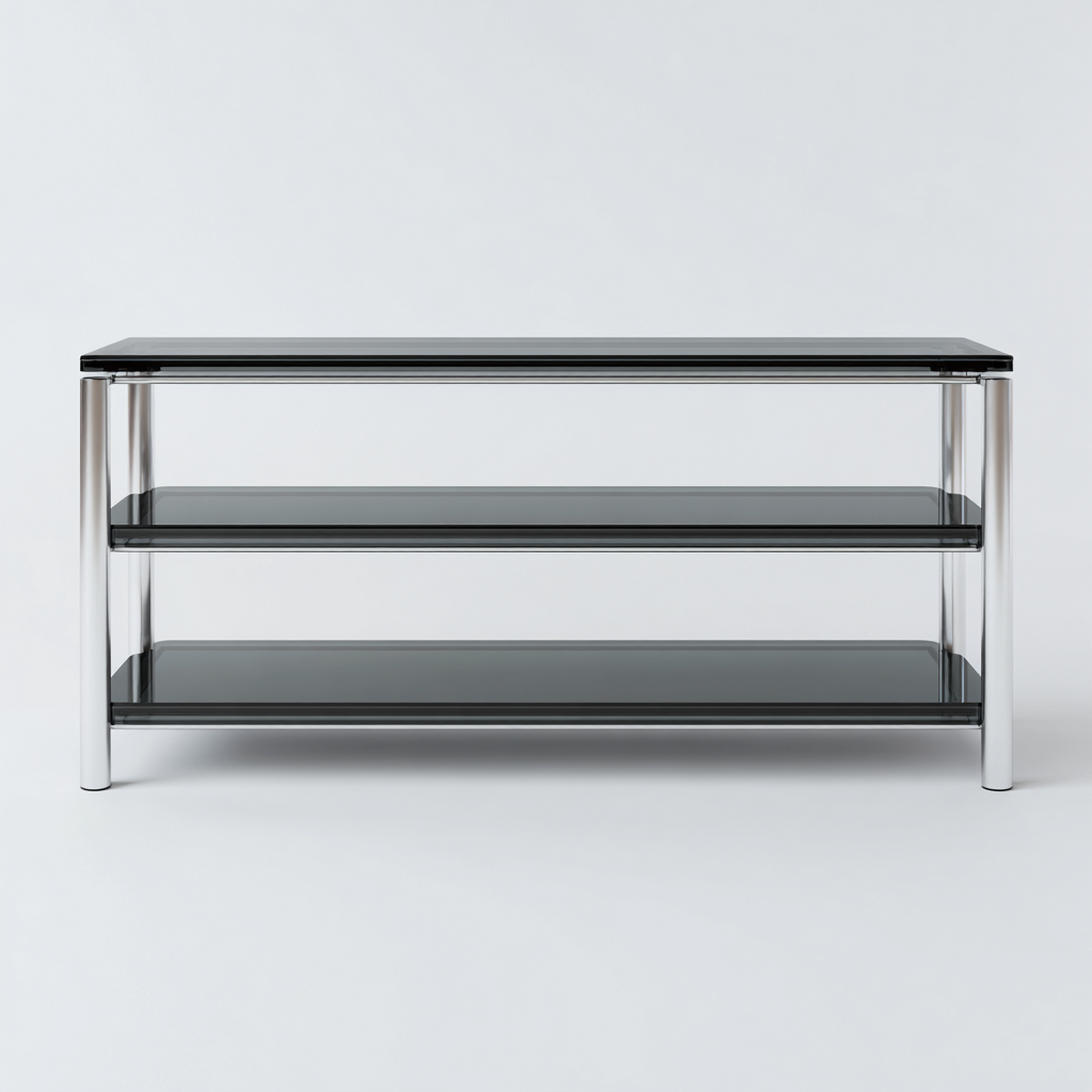 Meuble TV-verre métal-90x40x50 cm-noir-argent-style moderne-Hutovae