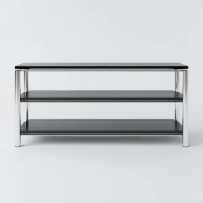 Meuble TV-verre métal-90x40x50 cm-noir-argent-style moderne-Hutovae