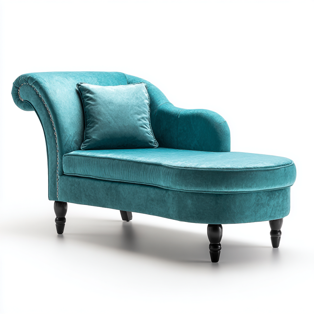Chaise longue-velours-165x75 cm-bleuturquoise-style classique-Hutovae