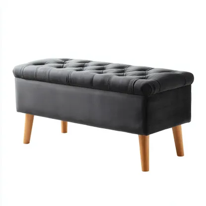 Banc de lit velours 95x38x46 cm - gris - style classique-Hutovae