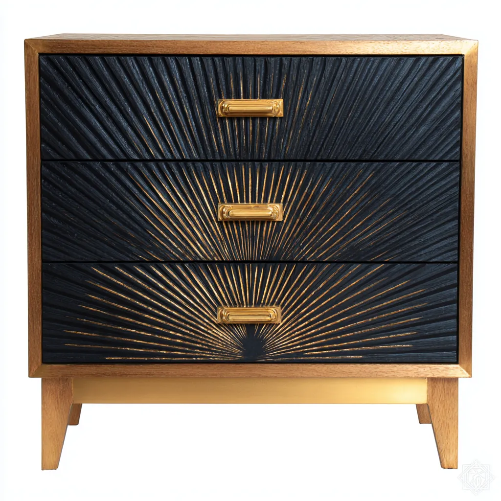 Commode bois peint 90x45x95 cm - noir-or - style artistique-Hutovae