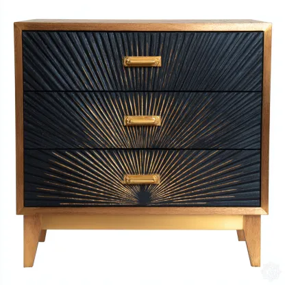 Commode bois peint 90x45x95 cm - noir-or - style artistique-Hutovae