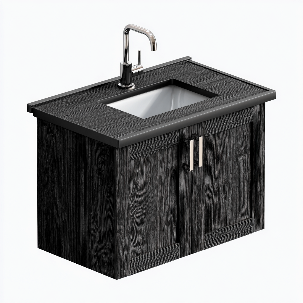 Meuble vasque bois-panneaux 80x45 cm - noir - adapté à la salle de bain - design moderne-Hutovae