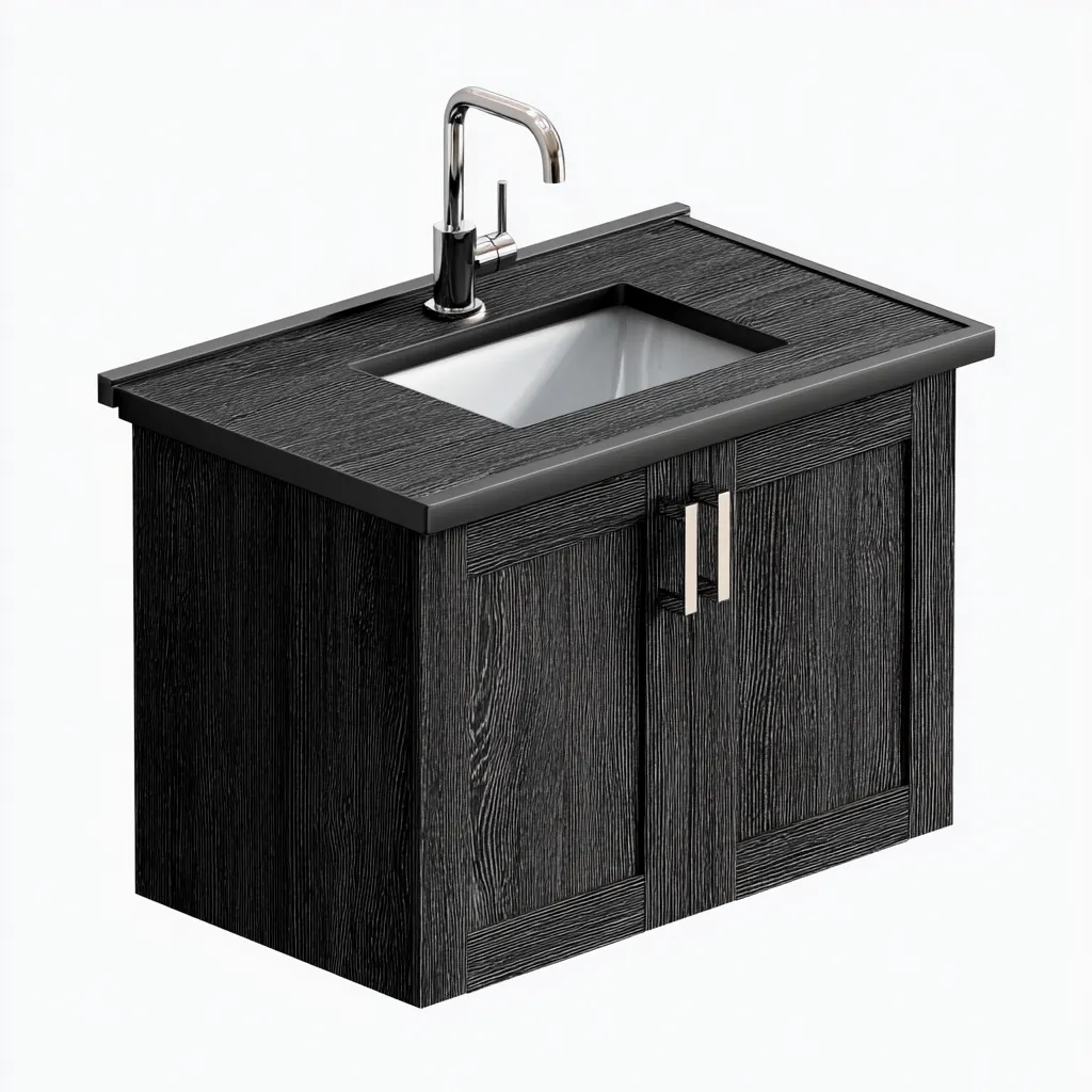 Meuble vasque bois-panneaux 80x45 cm - noir - adapté à la salle de bain - design moderne-Hutovae