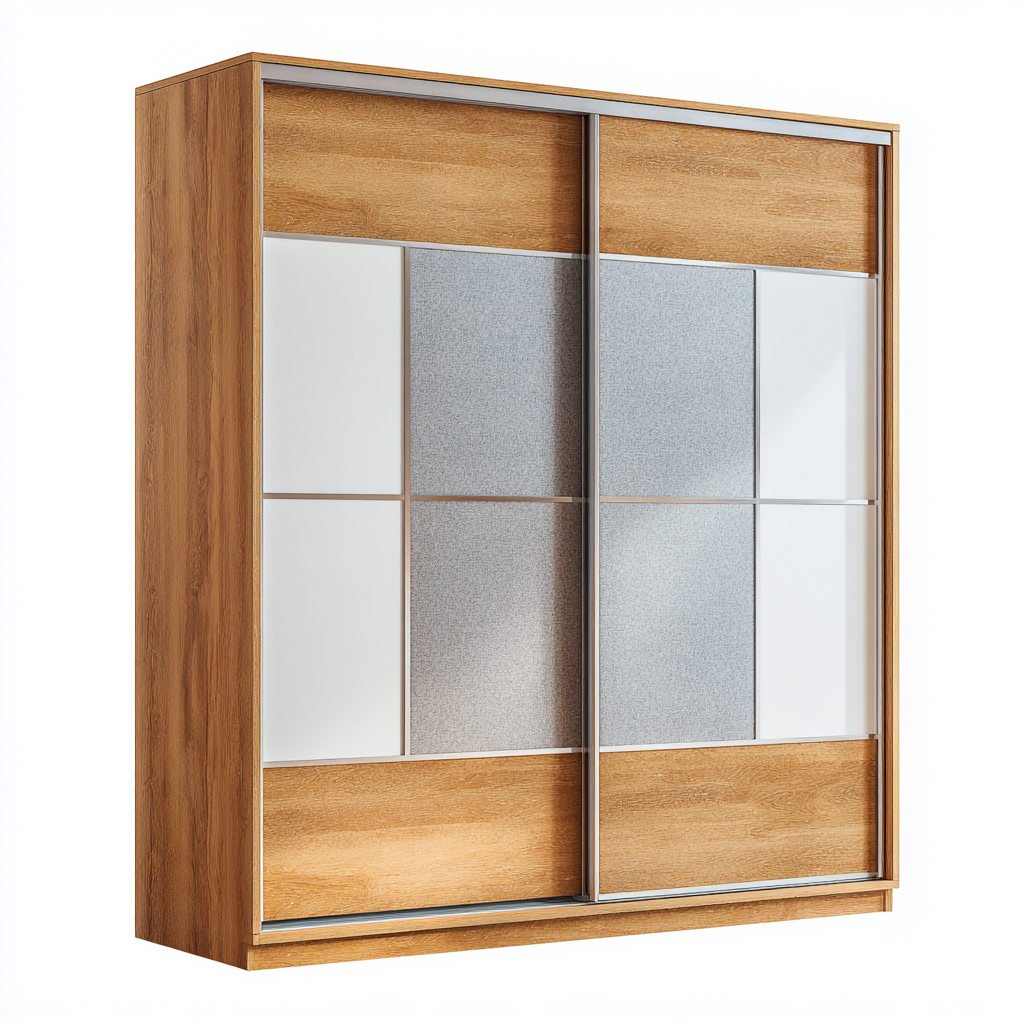Armoire bois 180x62x200 cm - chêne clair-blanc-gris - portes coulissantes-Hutovae