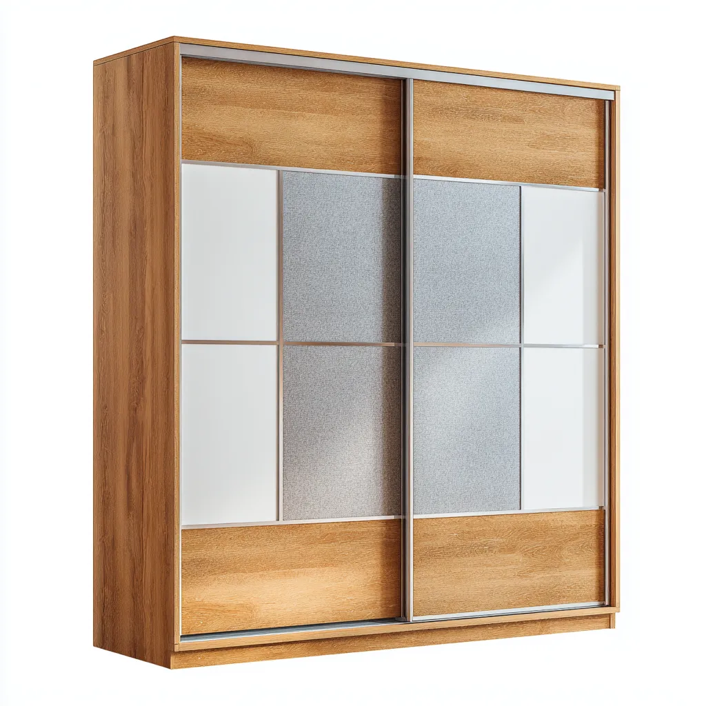 Armoire bois 180x62x200 cm - chêne clair-blanc-gris - portes coulissantes-Hutovae