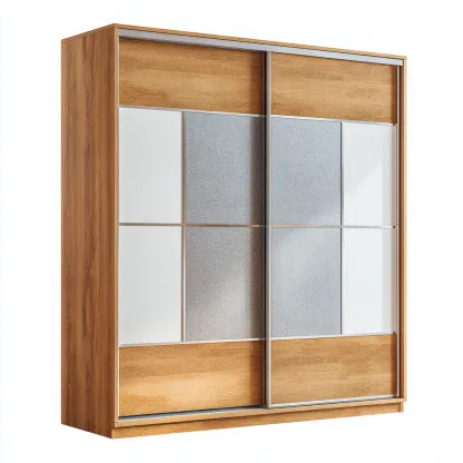Armoire bois 180x62x200 cm - chêne clair-blanc-gris - portes coulissantes-Hutovae