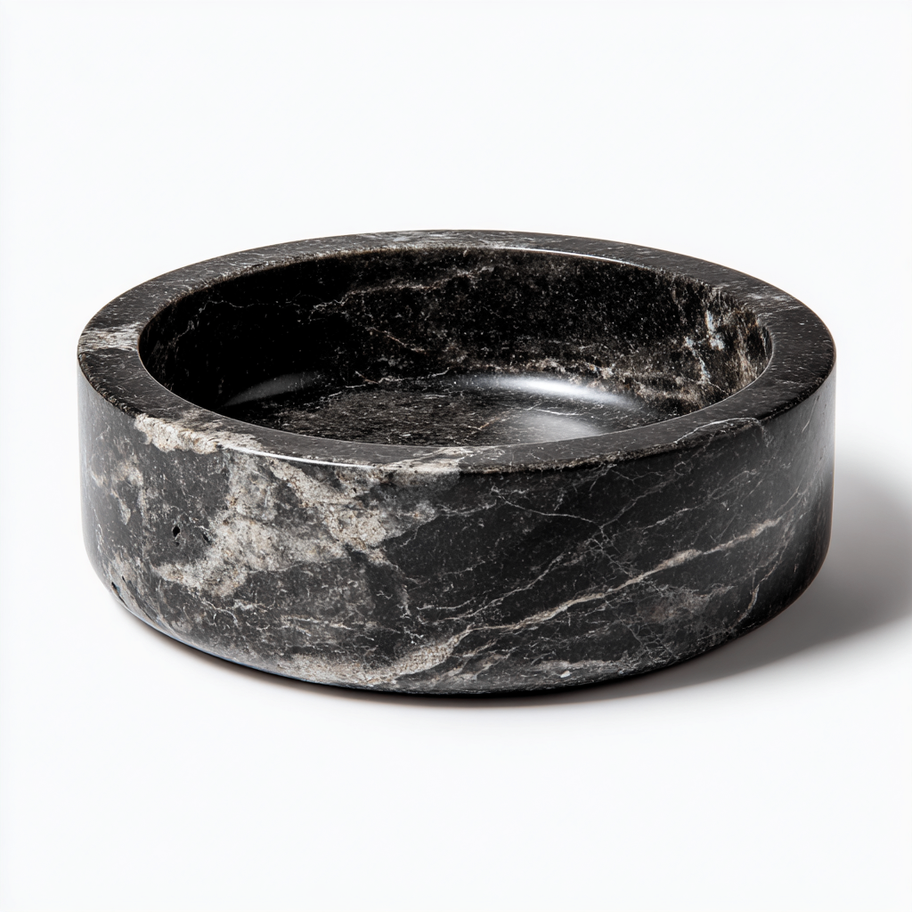 Lavabo bol - marbre naturel - 40x40x12 cm - noir - style moderne-Hutovae