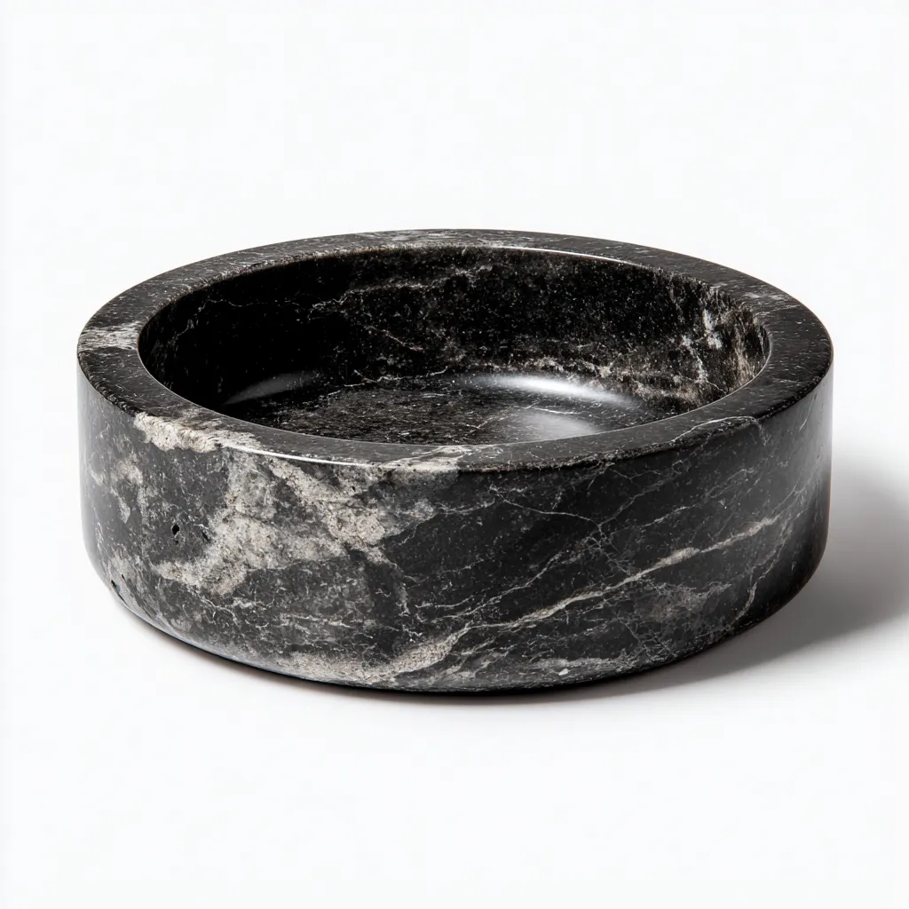 Lavabo bol - marbre naturel - 40x40x12 cm - noir - style moderne-Hutovae