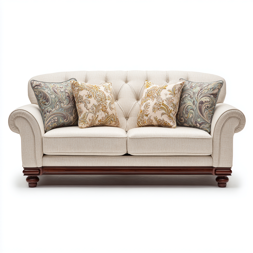 Canapé droit tissu 198x96x92 cm - beige - style classique-Hutovae