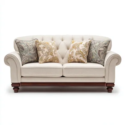 Canapé droit tissu 198x96x92 cm - beige - style classique-Hutovae