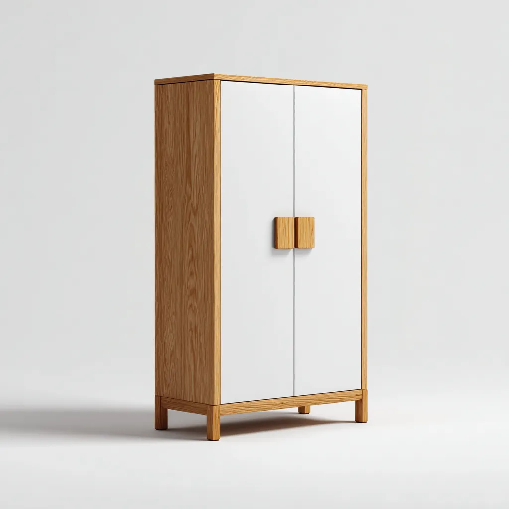 Armoire en bois - MDF et bois massif 65x42x135 cm - blanc-bois naturel - style moderne-Hutovae