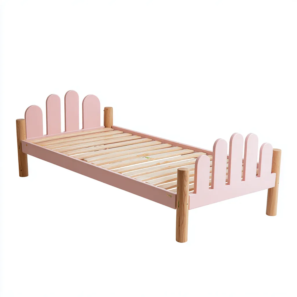 Lit enfant bois 190x90x85 cm - rose-naturel - adapté à la chambre d'enfant - design ludique-Hutovae