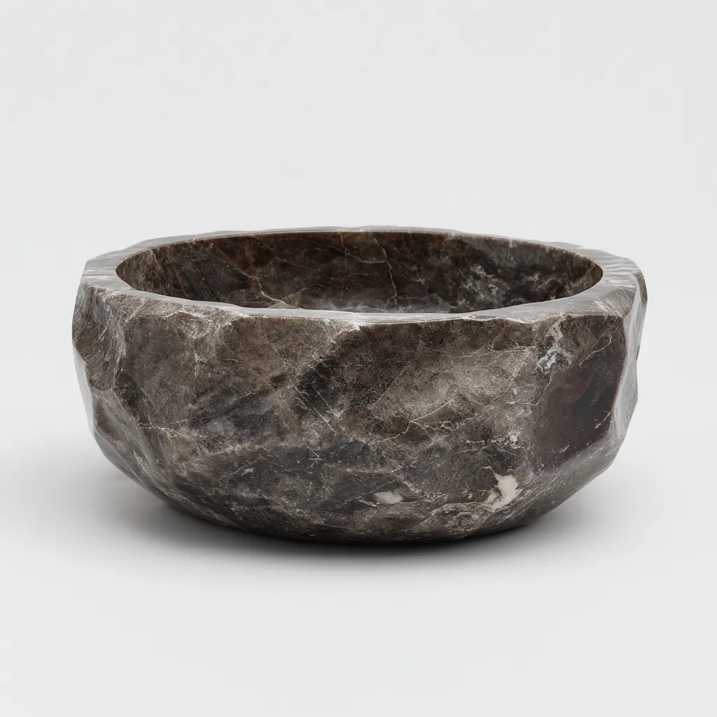 Lavabo - pierre naturelle - 40x40x15 cm - gris - design contemporain-Hutovae