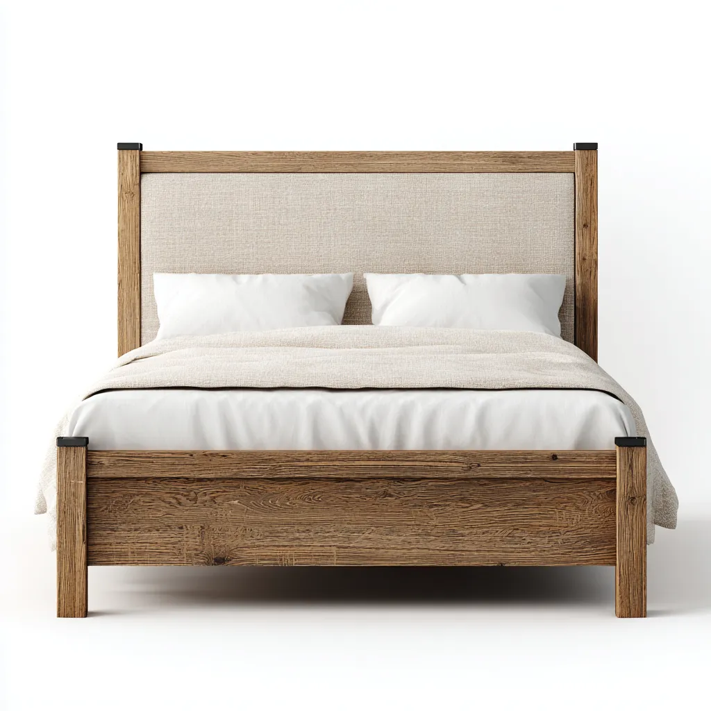 Lit double bois et tissu 200x160 cm - beige - adapté à la chambre - design contemporain-Hutovae