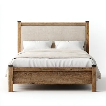 Lit double bois et tissu 200x160 cm - beige - adapté à la chambre - design contemporain-Hutovae