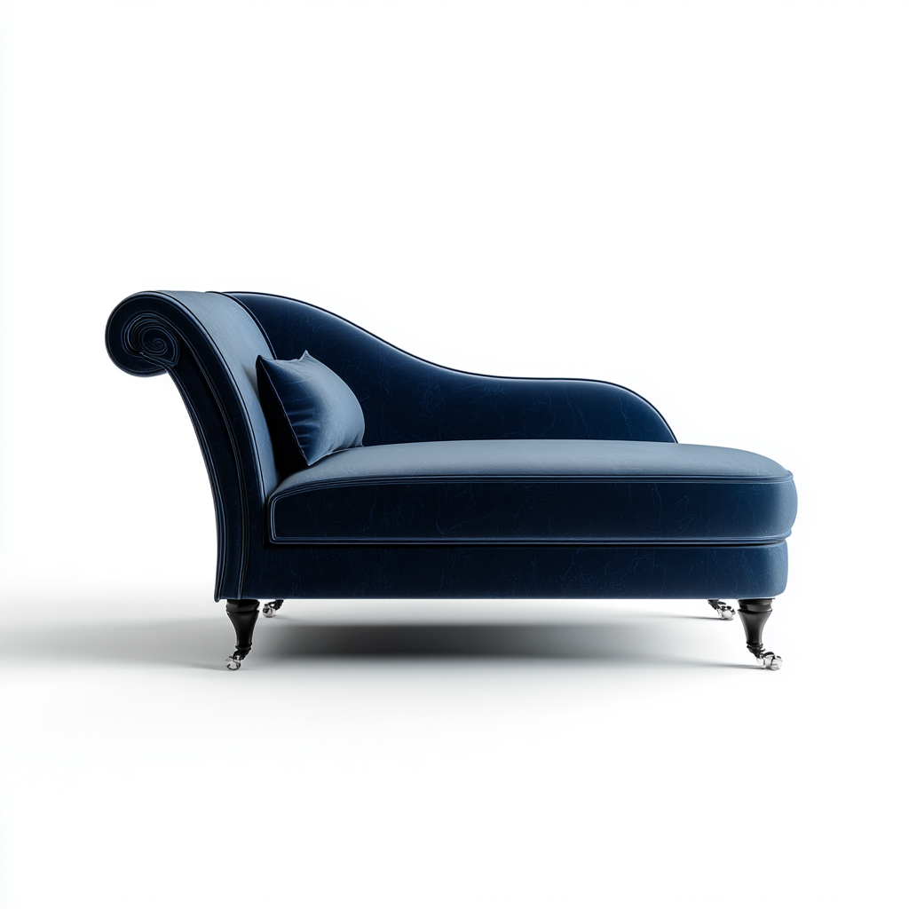 Chaise longue-velours-180x75 cm-bleu marine-style classique-Hutovae