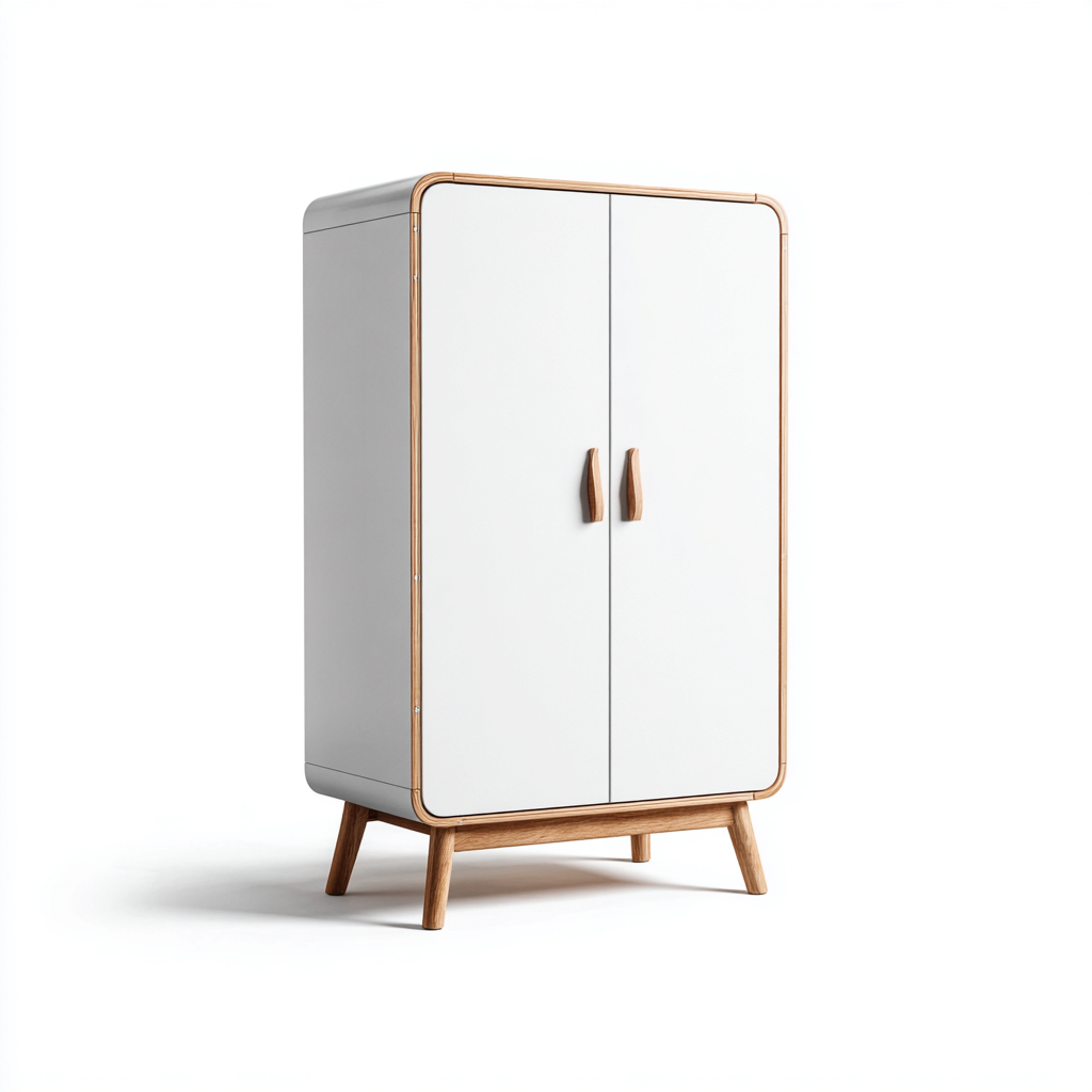 Armoire en bois - MDF et bois massif 68x43x130 cm - blanc-bois naturel - style moderne arrondi-Hutovae