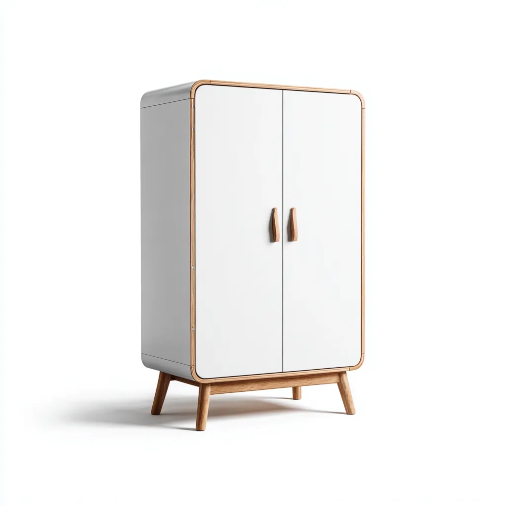 Armoire en bois - MDF et bois massif 68x43x130 cm - blanc-bois naturel - style moderne arrondi-Hutovae